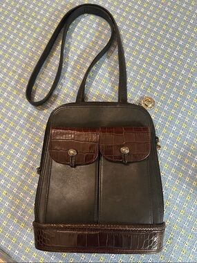 Brighton One World Black and Dark Brown Leather Crossbody Bag